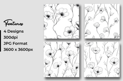 Black &amp; White Floral Outline Digital Paper Product Image 3