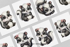 15 Bundle Watercolor Skunk Girl Cute Stripe Forest Animal Product Image 3