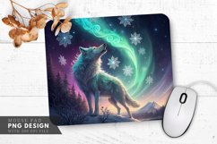 Glowing Wolf Under the Aurora Borealis Mouse Pad PNG Design Product Image 1