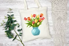 Colorful Tulips In Vase Illustration, Flower Vase PNG Product Image 3
