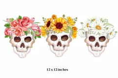skull with flowers watercolor png Skull and Roses Flowers PN Product Image 4