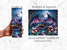20 oz Black Gem Dragon &amp; Lotus Forest Tumbler Wrap PNG Product Image 3