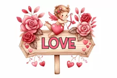 Valentine Wooden Signs Watercolor Clipart Product Image 3