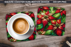 Poinsettias Coaster Sublimation, Christmas Coaster PNG Product Image 1