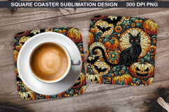 Halloween Cat Coaster Sublimation, Halloween Coaster PNG Product Image 1