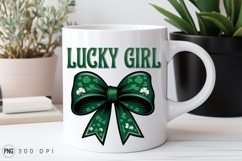 Lucky Girl Shamrock Bow St Patricks Day Sublimation PNG Product Image 2
