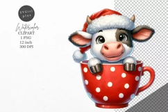 Christmas clipart, Christmas cow clipart, Cow clipart Product Image 1