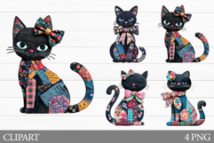 Patchwork Cat Clipart. Black Cat Sublimation Product Image 1