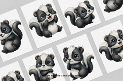 15 Bundle Watercolor Baby Skunk Stripe Forest Animal Kids Product Image 3