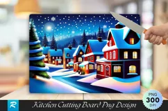 Christmas Village Cozy Snowflake Cutting Board PNG Design Product Image 1