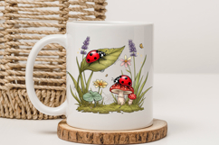 Ladybug Mushroom PNG, Botanical Lavender Sublimation Design Product Image 3
