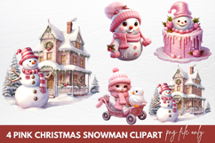 Pink Christmas Snowman Clipart Sublimation Product Image 1