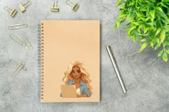 Boss Lady Illustration, Blonde Girl with Laptop, Boss PNG Product Image 3