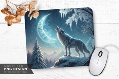 Enchanting Wolf Under the Crescent Moon Mouse Pad PNG Design Product Image 1