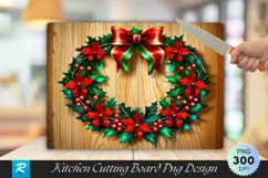 Maple Wood Christmas Wreath Cutting Board PNG Design Product Image 1