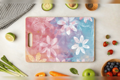 Pastel Mixed Media Flowers Cutting Boards sublimation Design Product Image 3