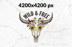 Floral Cow Skull Png, Wild and Free Western Sublimation Product Image 2