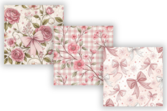 Vintage Pink Toile Digital Paper, Coquette Bow Patterns Product Image 3