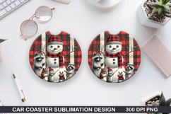 Snowman Car Coaster Sublimation| Christmas Coaster PNG Product Image 1