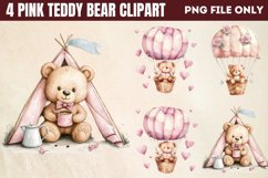 Watercolor Pink Teddy Bear Clipart PNG Product Image 1