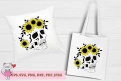 Skull with sunflowers svg, Halloween svg, Sugar Skull Svg Product Image 4