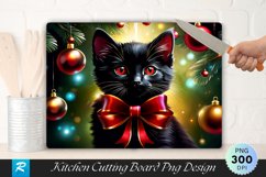 Black Kitten with Red Bow and Ornaments Cutting Board PNG Product Image 1