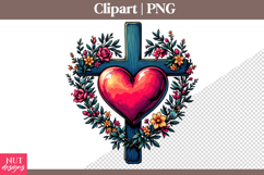 Christian clipart Heart Cross Floral Sublimation PNG Product Image 1