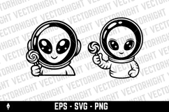 Black and white image of a cute alien holding a candy Product Image 3