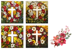 Stained Glass Cross PNG, Floral Easter Cross Coaster Designs Product Image 3