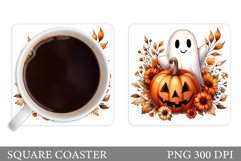 Fall Ghost Coaster Design. Cute Ghost Coaster Sublimation Product Image 1
