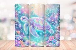 Neon Tropical Turtle 20 OZ Skinny Tumbler Sublimation PNG. Product Image 3