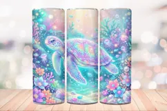 Neon Tropical Turtle 20 OZ Skinny Tumbler Sublimation PNG. Product Image 3