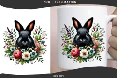 Black rabbit with flowers png design for T-shirts Product Image 3