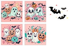 Doodle Halloween Pumpkins Square Coasters, Ghost Coasters Product Image 3