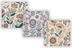 Scandinavian Folk Floral Seamless Patterns Bundle, Nordic Product Image 3