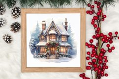 Watercolor Christmas Winter Houses Clipart Product Image 3