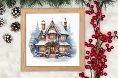Watercolor Christmas Winter Houses Clipart Product Image 3