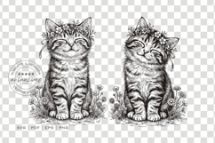 Cute Floral Cat Line Art SVG Product Image 3