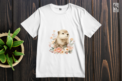 Watercolor Groundhog Floral Clipart Sublimation PNG Product Image 2