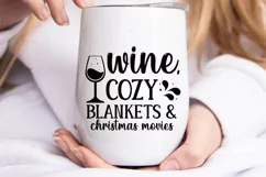 Wine cozy blankets & christmas movies SVG, Holiday Wine SVG Product Image 3