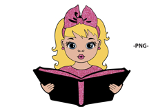 Blonde Girl Reading Book SVG Pink Glitter Bow School Clipart Product Image 3
