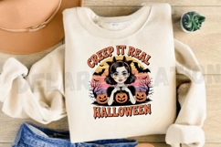 Creep It Real, Vintage Spooky Gothic Halloween Girl PNG Product Image 3