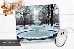 Snowy Park with Frozen Fountain Mouse Pad PNG Product Image 1