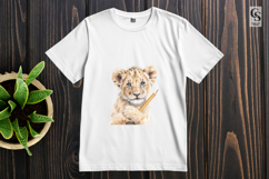 Cute Lion Cub With Pencil Watercolor Clipart Sublimation PNG Product Image 2