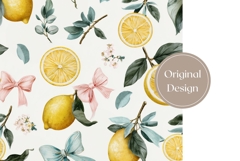 Watercolor Lemon Tumbler Wrap, Pink Bows Tumbler Design Product Image 3