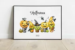 Halloween PUMPKINS garland. Watercolor horror PNG clipart Product Image 2