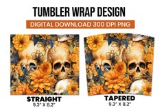 Skull and flower watercolor tumbler wrap sublimation Product Image 3