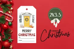 Christmas Door Gift Tag, Watercolor Christmas Gift Tag PNG Product Image 3