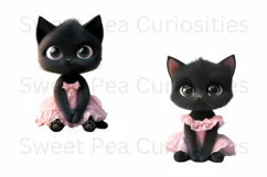 Black Cat, Pink, Ephemera, PNG, watercolor, Clipart Product Image 3