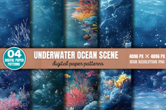 Underwater Ocean Scene Digital Paper Background PNG Product Image 1